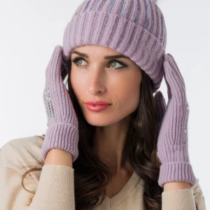 Gorro de punto lila con lentejuelas