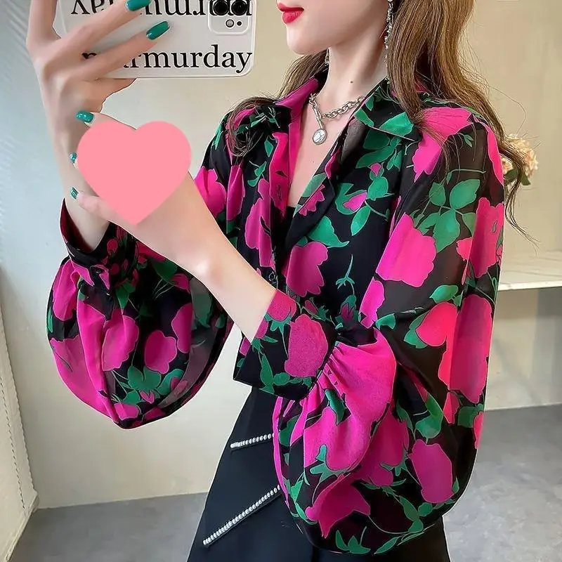 Blusa Chifón Estampada con Mangas Globo - Imagen 3