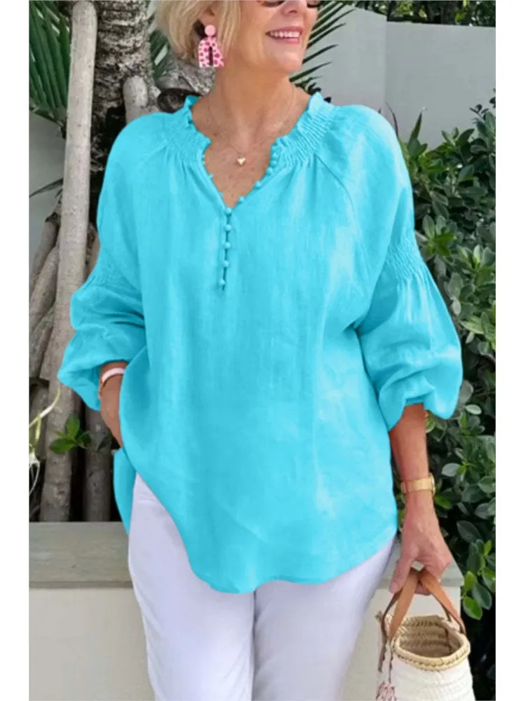 Blusa de Manga Larga con Cuello en V - Imagen 6