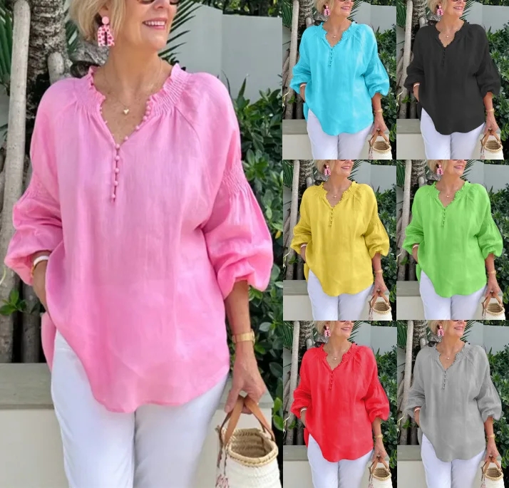 Blusa de Manga Larga con Cuello en V - Imagen 8