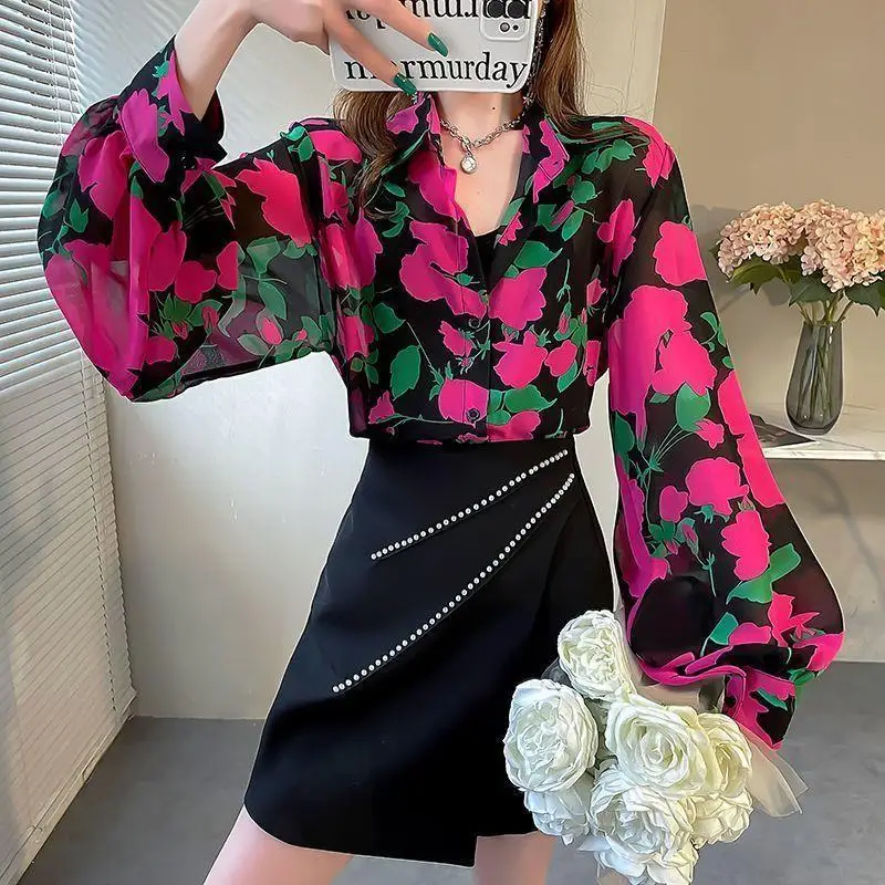 Blusa Chifón Estampada con Mangas Globo - Imagen 6