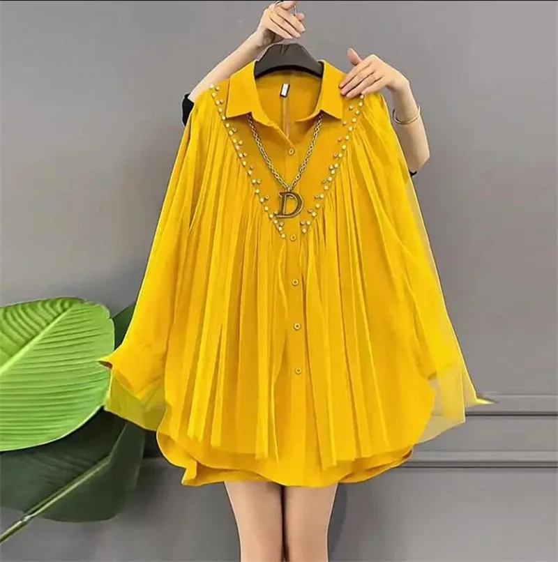 Camisa Amarilla con Pedrería 2XL-3XL - Imagen 2