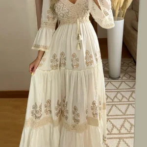 Vestido Elegante de Algodón y Lino