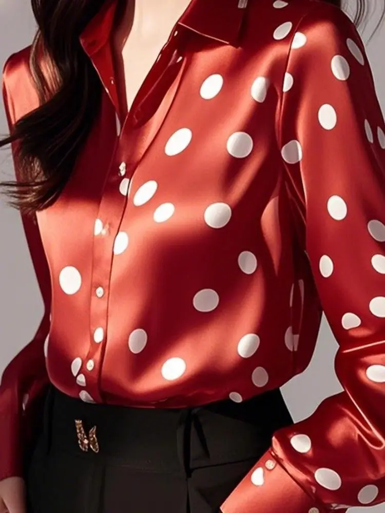 Blusa Elegante de Seda con Lunares M-XXXL - Imagen 3