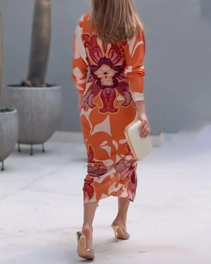 Vestido Bodycon Estampado Naranja - Imagen 3