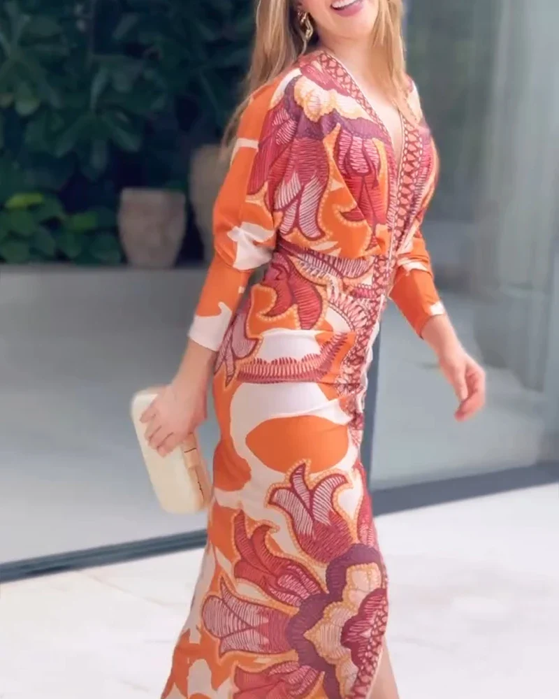 Vestido Bodycon Estampado Naranja - Imagen 4