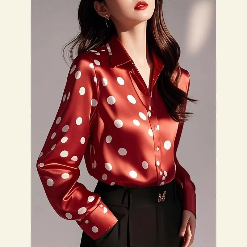 Blusa Elegante de Seda con Lunares M-XXXL - Imagen 2