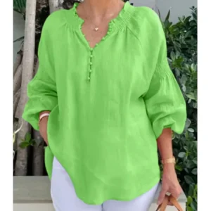 Blusa de Manga Larga con Cuello en V