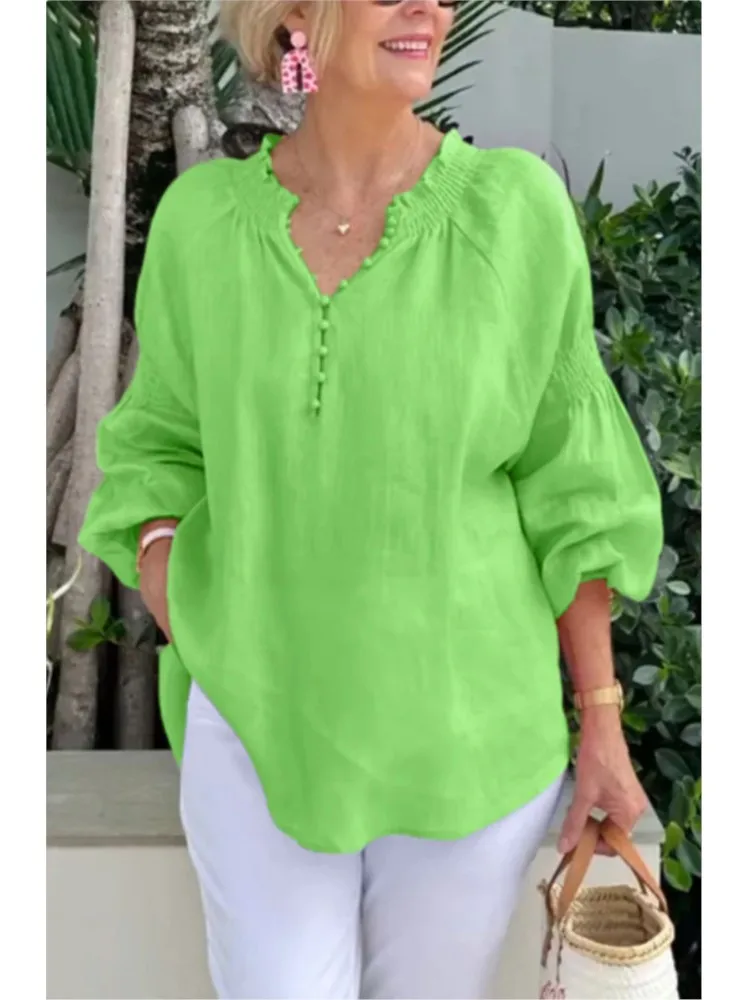 Blusa de Manga Larga con Cuello en V - Imagen 2