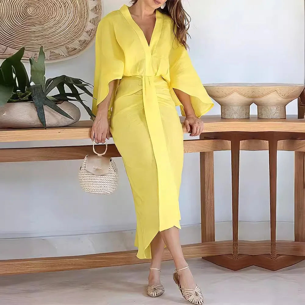 Vestido Midi Mangas Anchas