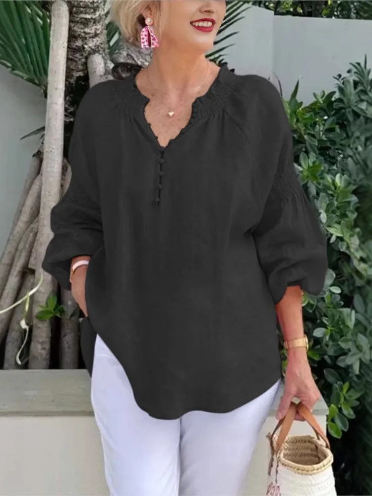 Blusa de Manga Larga con Cuello en V - Imagen 5