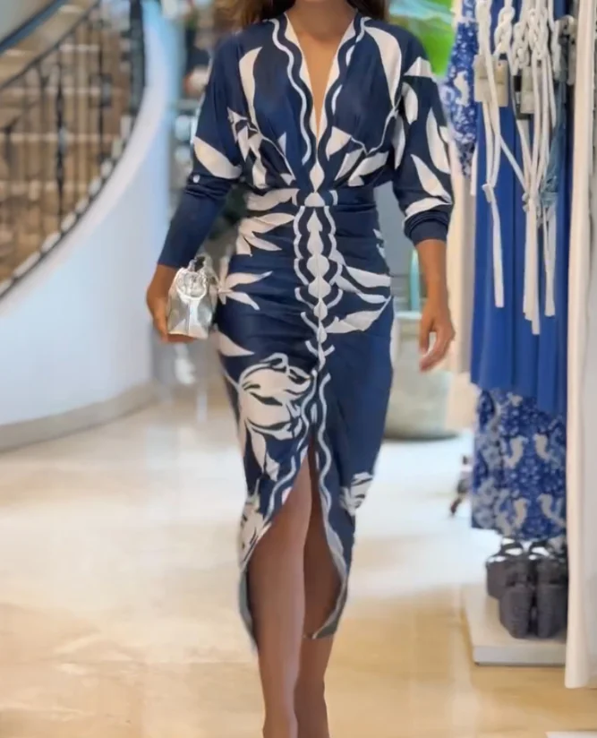 Vestido Elegante Floral Azul - Imagen 4