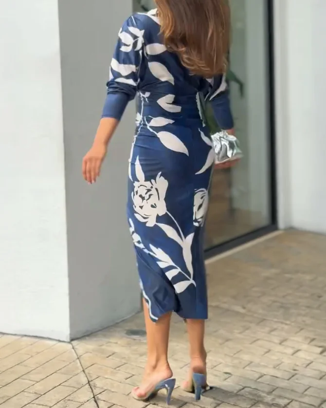 Vestido Elegante Floral Azul - Imagen 3