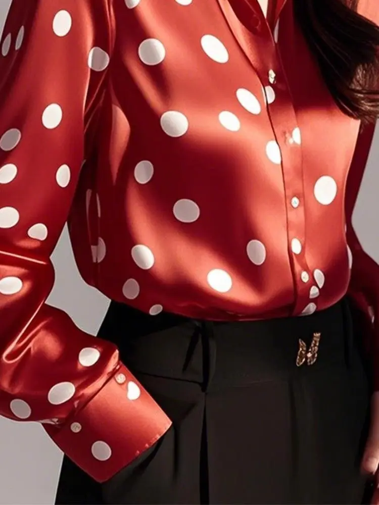 Blusa Elegante de Seda con Lunares M-XXXL - Imagen 4