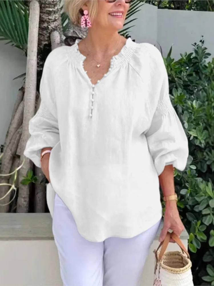 Blusa de Manga Larga con Cuello en V - Imagen 4
