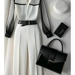 Conjunto Vintage de Blusa y Pantalón Blanco