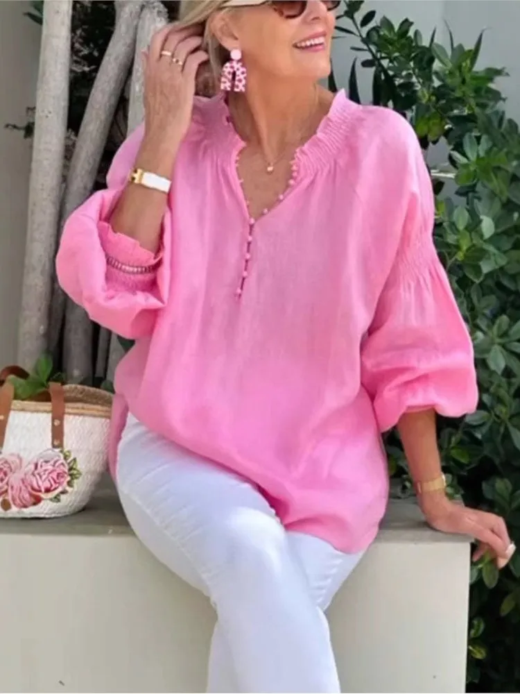 Blusa de Manga Larga con Cuello en V - Imagen 3