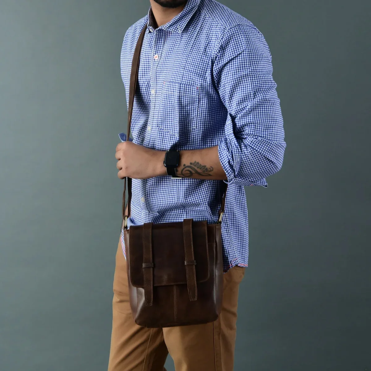 Side Leather Messenger Bag - Imagen 8