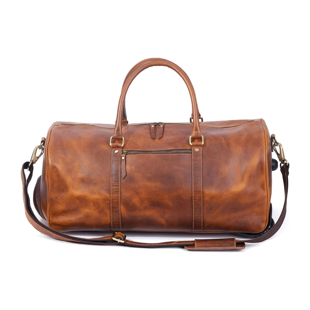 Tan Leather Trolley Bag 44L - Imagen 2