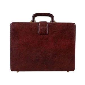 Executive Men's Leather Attache Briefcase Brown/Cherry Red