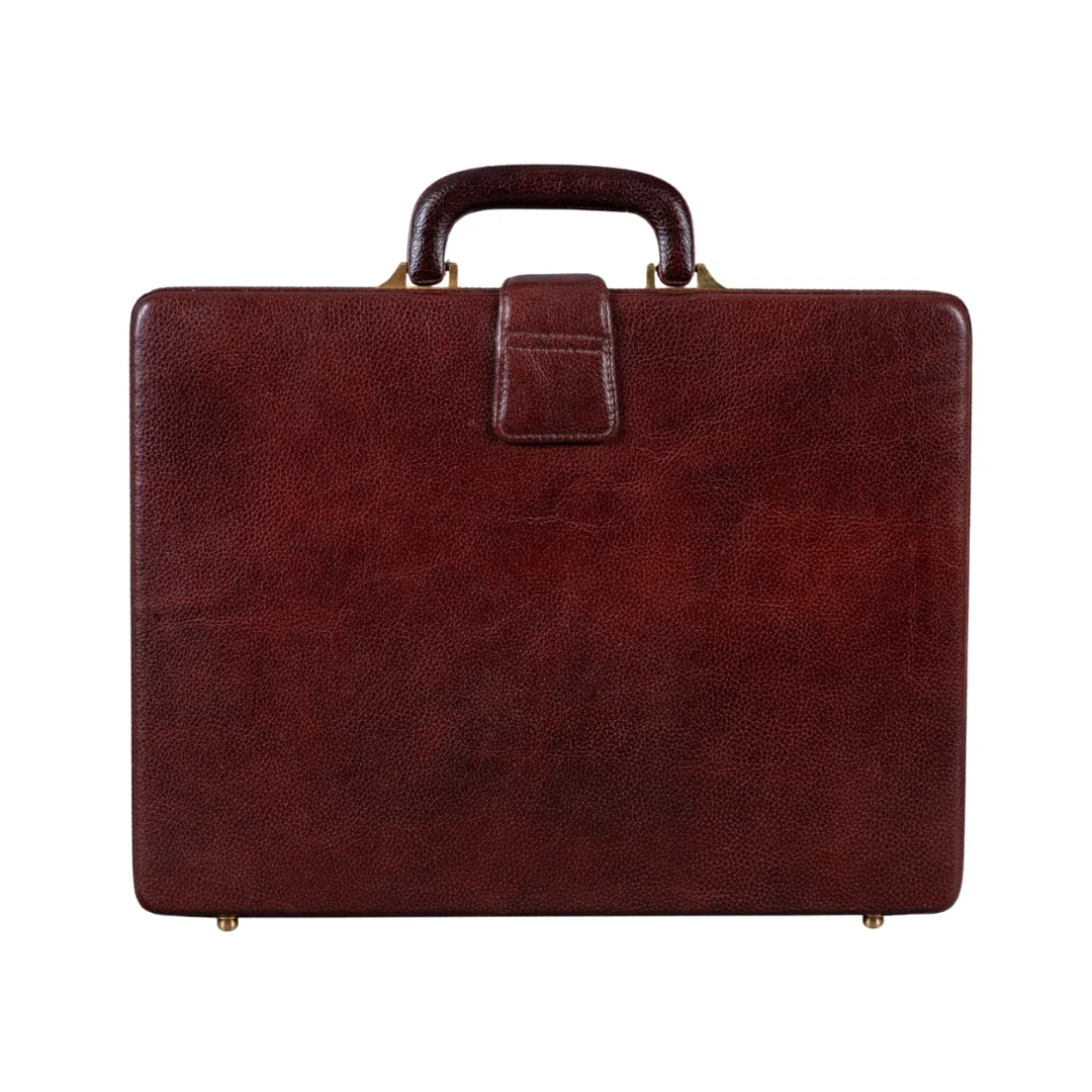 Executive Men's Leather Attache Briefcase Brown/Cherry Red - Imagen 2