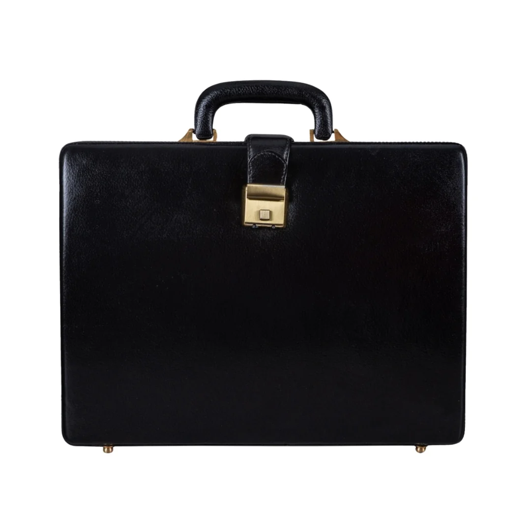 Leather Executive Men's Leather Attache Briefcase - Black - Imagen 2