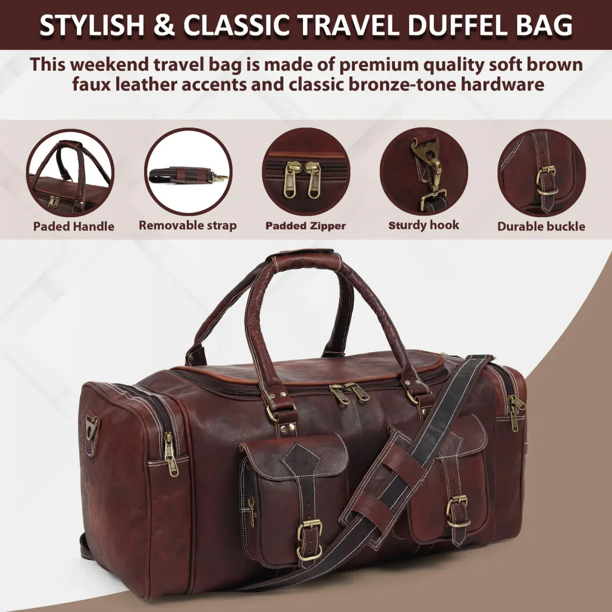 Vintage Dark Brown Traveller Duffle Bag - Imagen 6