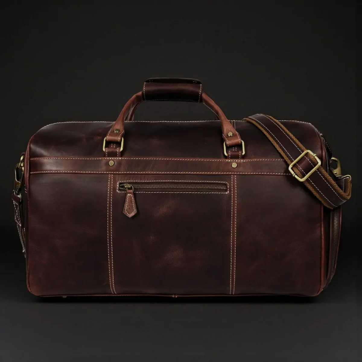Full-Grain Distressed Leather Duffle Bag - Voyager Duffle - Imagen 8