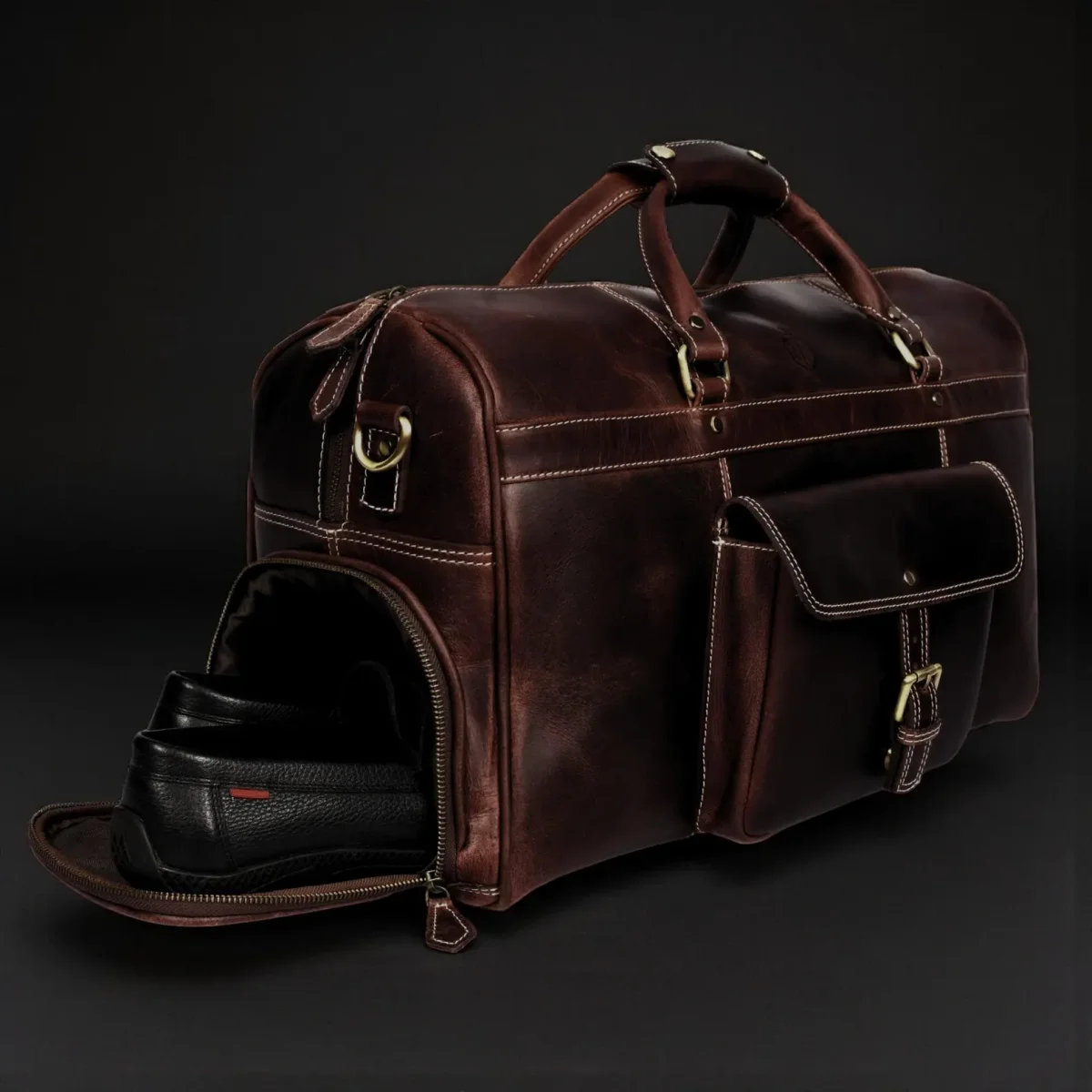 Full-Grain Distressed Leather Duffle Bag - Voyager Duffle - Imagen 5