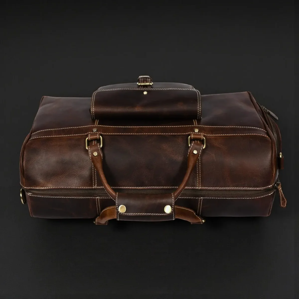 Full-Grain Distressed Leather Duffle Bag - Voyager Duffle - Imagen 7