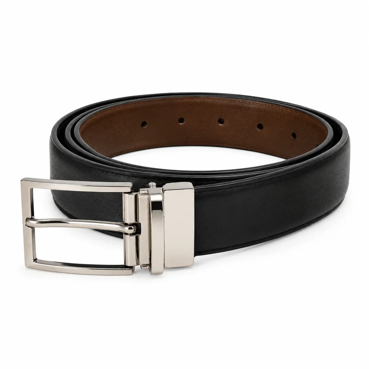 Classic Formal Reversible Leather Belt - Black & Brown - Imagen 3