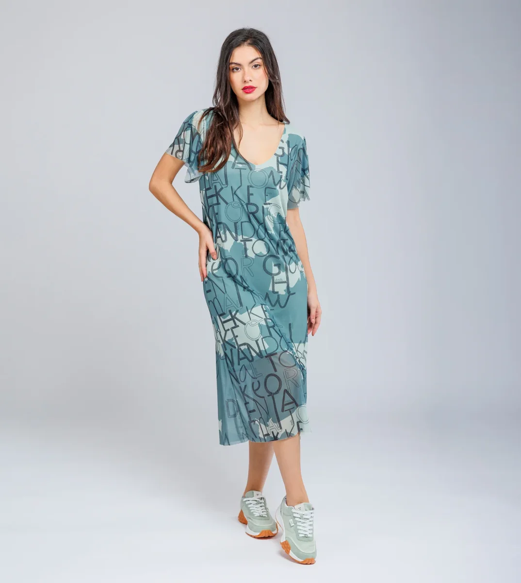 Vestido manga corta verde - Imagen 3