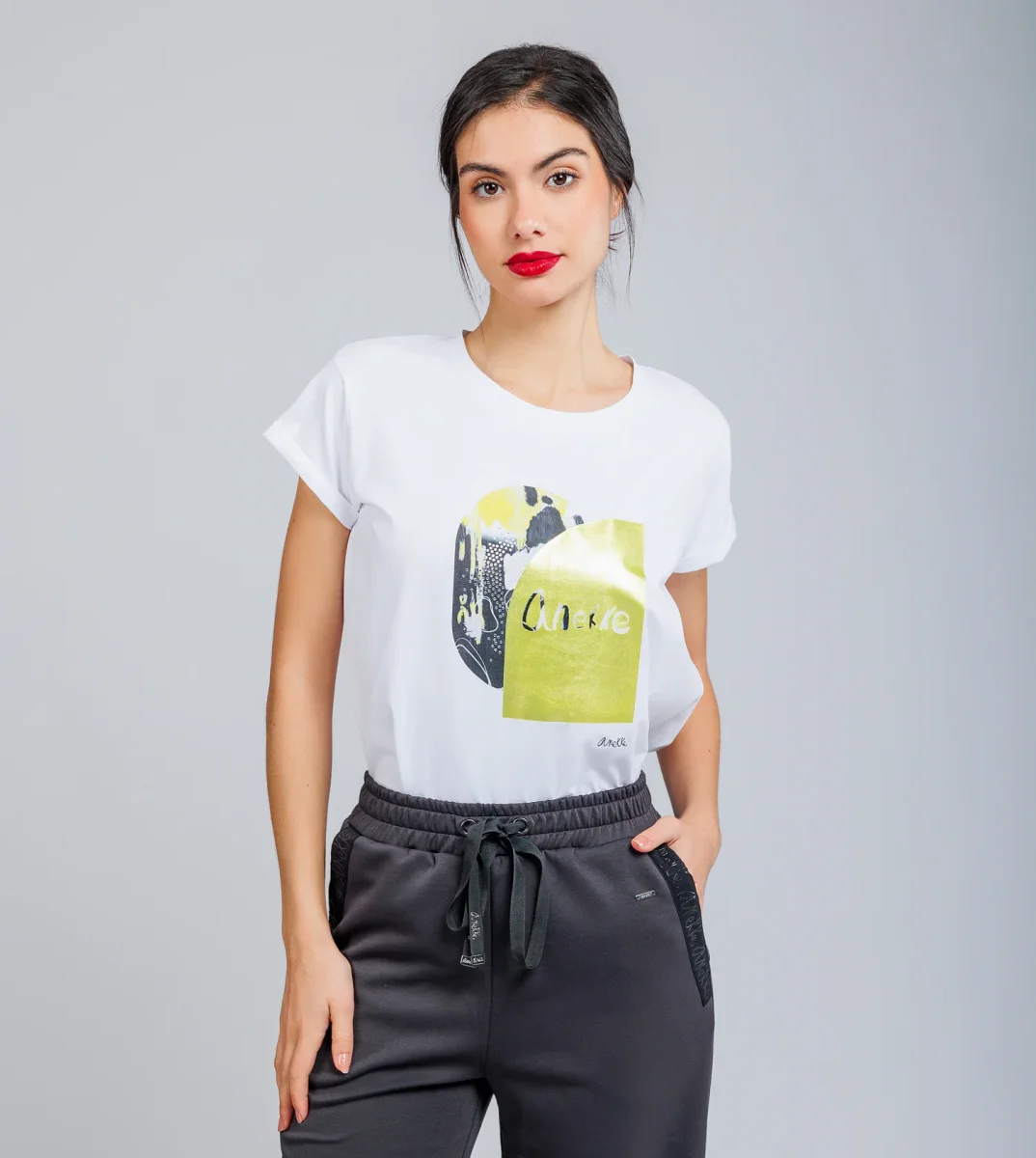 Camiseta manga corta blanca y dorada Anekke - Imagen 3