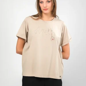 Camiseta manga corta beige logo