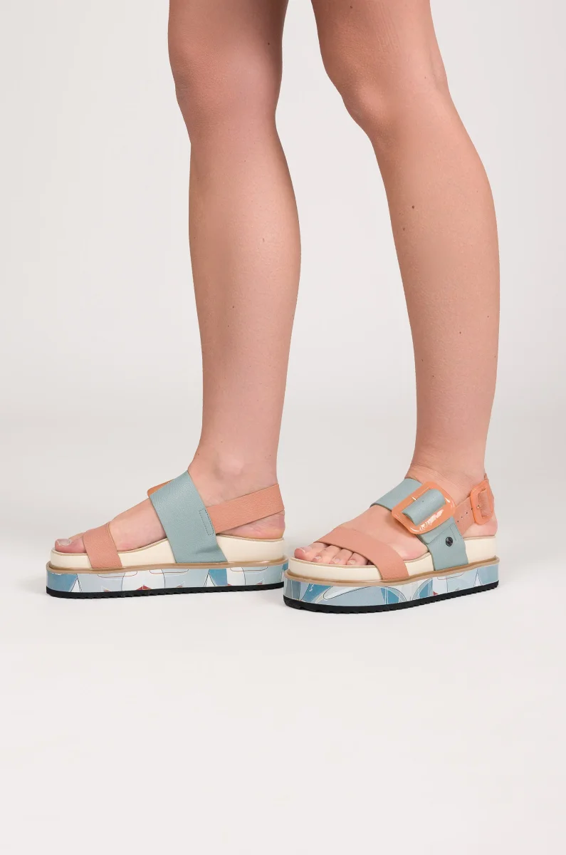 Sandalias plataforma azul y rosa-anaranjado - Imagen 3