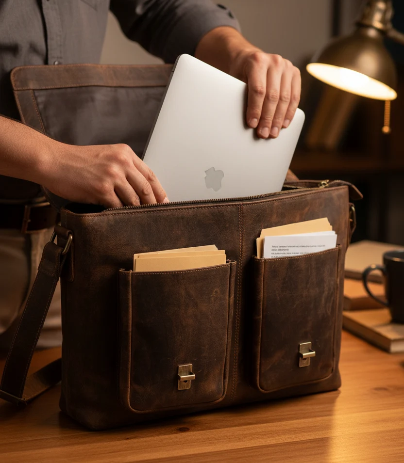 Full Grain Leather Briefcase - Imagen 3